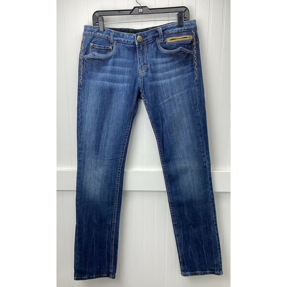 REROCK for EXPRESS Straight Leg Jeans Womens 30 Denim Blue Embellished - Picture 1 of 11